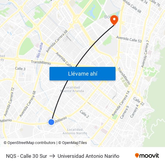 NQS - Calle 30 Sur to Universidad Antonio Nariño map