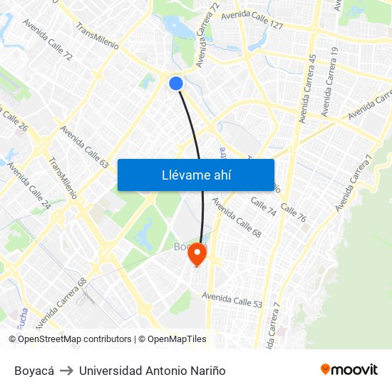 Boyacá to Universidad Antonio Nariño map