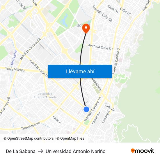 De La Sabana to Universidad Antonio Nariño map