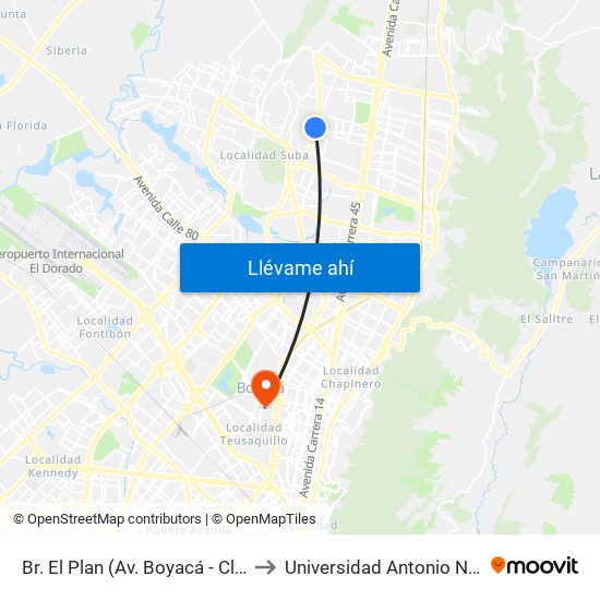 Br. El Plan (Av. Boyacá - Cl 147) to Universidad Antonio Nariño map