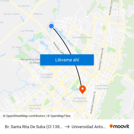 Br. Santa Rita De Suba (Cl 138 - Kr 154a Bis) to Universidad Antonio Nariño map