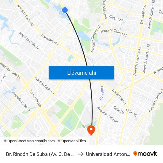 Br. Rincón De Suba (Av. C. De Cali - Kr 95a) to Universidad Antonio Nariño map