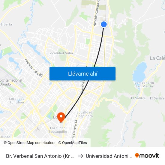 Br. Verbenal San Antonio (Kr 11 - Cl 185) to Universidad Antonio Nariño map