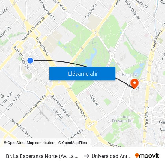 Br. La Esperanza Norte (Av. La Esperanza - Kr 69d) to Universidad Antonio Nariño map