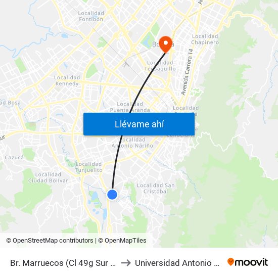 Br. Marruecos (Cl 49g Sur - Kr 5t) to Universidad Antonio Nariño map