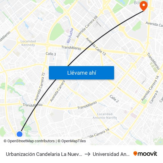 Urbanización Candelaria La Nueva (Kr 48g - Cl 59b Sur) to Universidad Antonio Nariño map