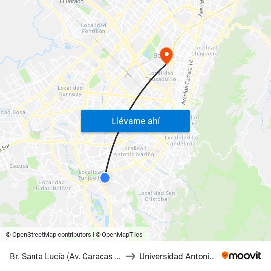 Br. Santa Lucía (Av. Caracas - Cl 45 Sur) to Universidad Antonio Nariño map