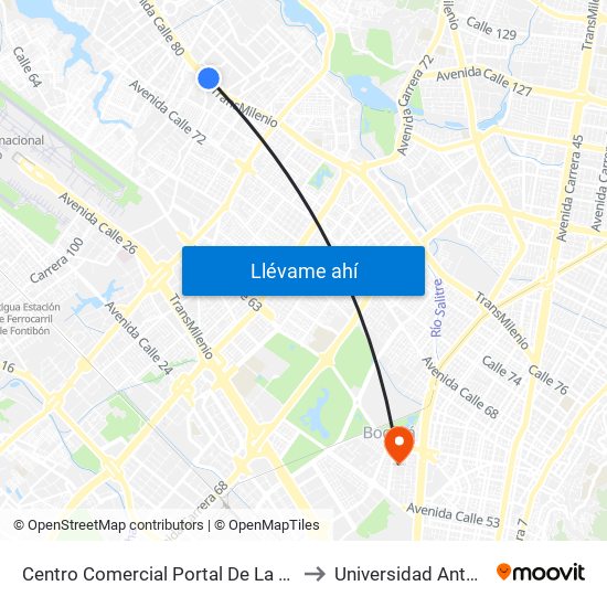 Centro Comercial Portal De La 80 (Ac 80 - Kr 99) to Universidad Antonio Nariño map