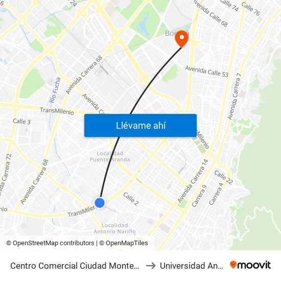 Centro Comercial Ciudad Montes (Auto Sur - Cl 11 Sur) to Universidad Antonio Nariño map