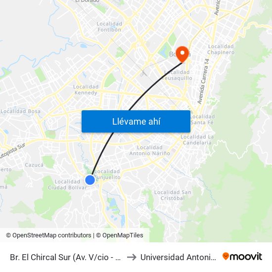 Br. El Chircal Sur (Av. V/cio - Kr 22g) (A) to Universidad Antonio Nariño map