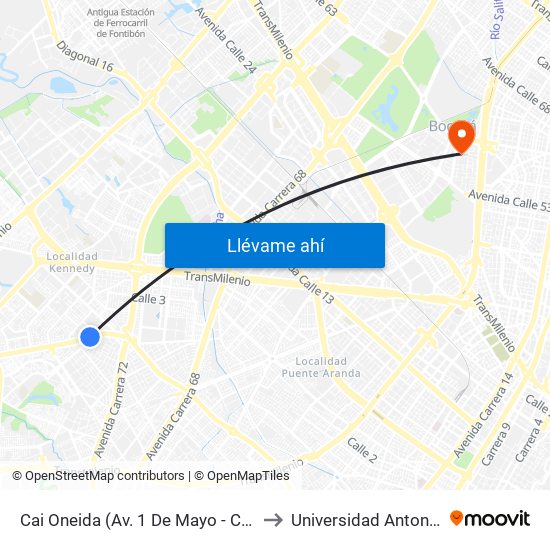 Cai Oneida (Av. 1 De Mayo - Cl 35b Sur) (A) to Universidad Antonio Nariño map