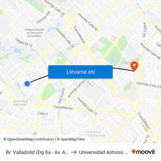 Br. Valladolid (Dg 8a - Av. A. Mejía) to Universidad Antonio Nariño map