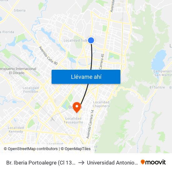 Br. Iberia Portoalegre (Cl 138 - Kr 58) to Universidad Antonio Nariño map