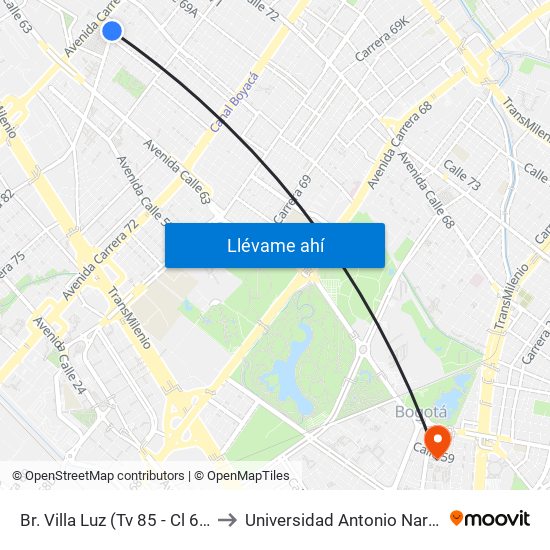 Br. Villa Luz (Tv 85 - Cl 64i) to Universidad Antonio Nariño map