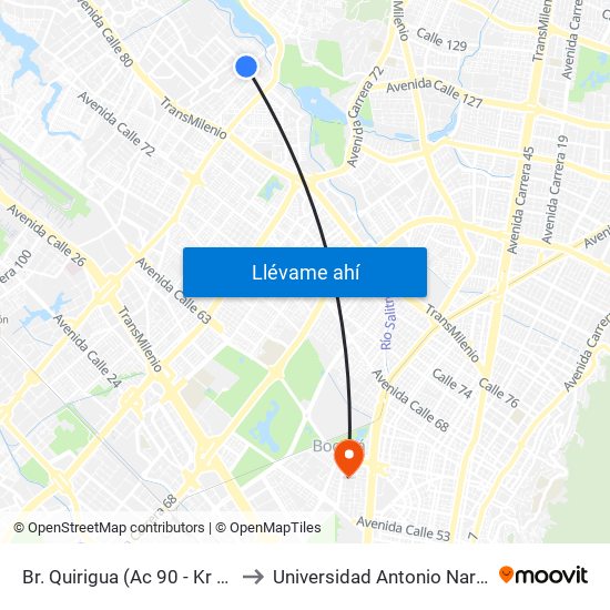 Br. Quirigua (Ac 90 - Kr 91) to Universidad Antonio Nariño map