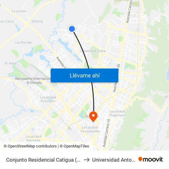 Conjunto Residencial Catigua (Dg 146 - Kr 128) to Universidad Antonio Nariño map