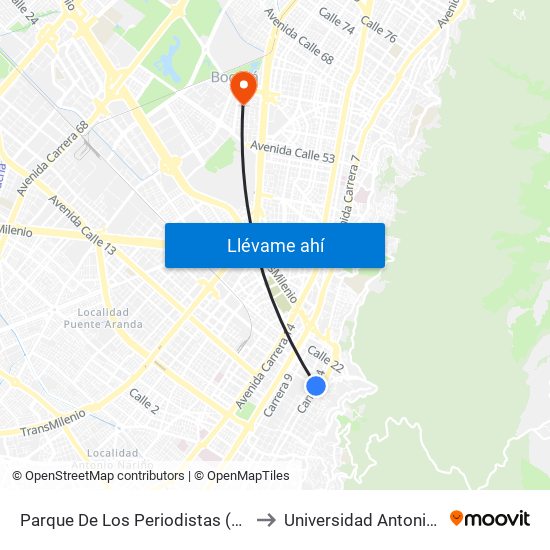 Parque De Los Periodistas (Kr 4 - Cl 17) to Universidad Antonio Nariño map