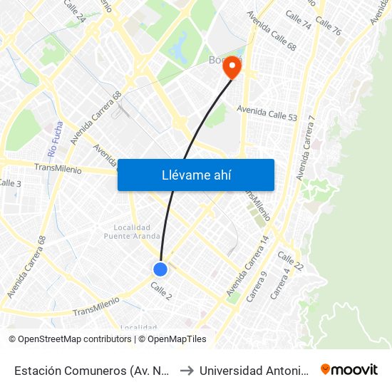 Estación Comuneros (Av. NQS - Cl 4a) to Universidad Antonio Nariño map