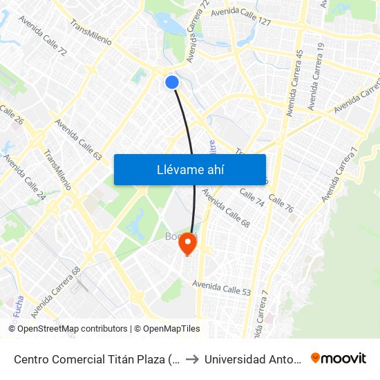 Centro Comercial Titán Plaza (Ac 80 - Kr 69t) to Universidad Antonio Nariño map