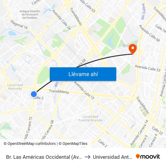 Br. Las Américas Occidental (Av. Boyacá - Cl 3b) (A) to Universidad Antonio Nariño map