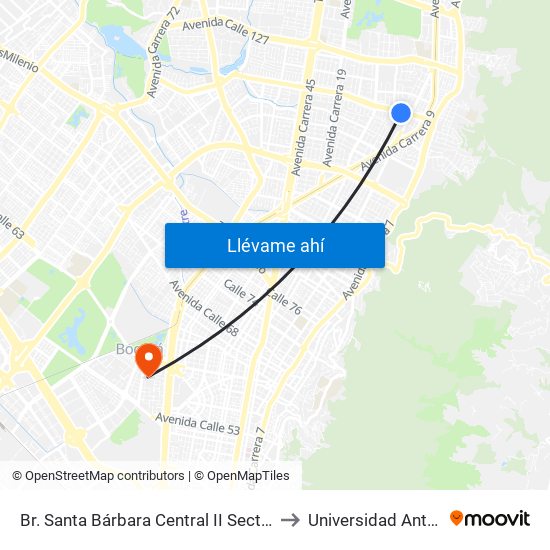 Br. Santa Bárbara Central II Sector (Ac 116 - Kr 11a) to Universidad Antonio Nariño map