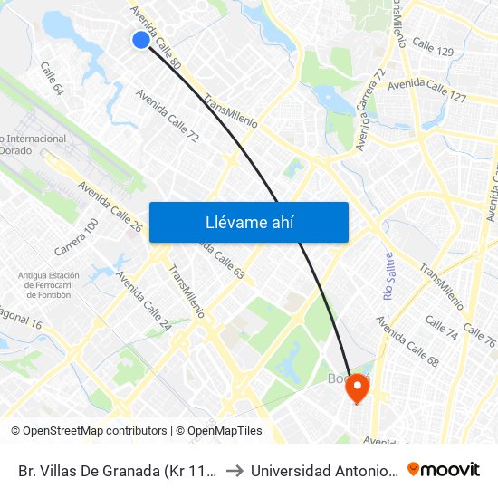 Br. Villas De Granada (Kr 113 - Cl 78) to Universidad Antonio Nariño map