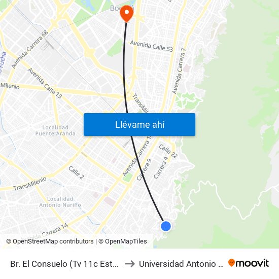 Br. El Consuelo (Tv 11c Este - Cl 1c) to Universidad Antonio Nariño map