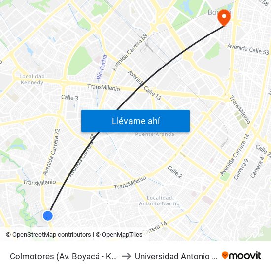 Colmotores (Av. Boyacá - Kr 35) (A) to Universidad Antonio Nariño map