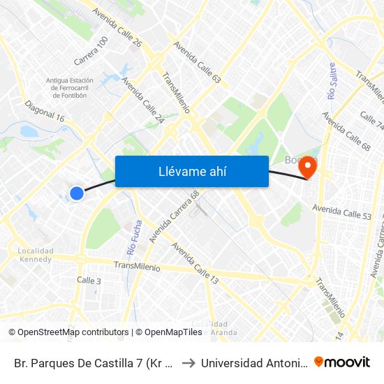 Br. Parques De Castilla 7 (Kr 79a - Cl 11a) to Universidad Antonio Nariño map