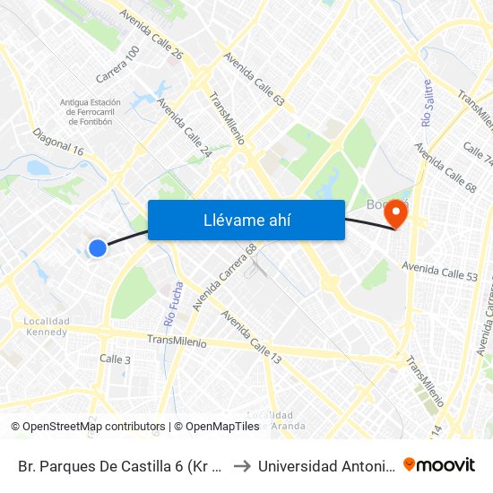 Br. Parques De Castilla 6 (Kr 79a - Cl 11a) to Universidad Antonio Nariño map
