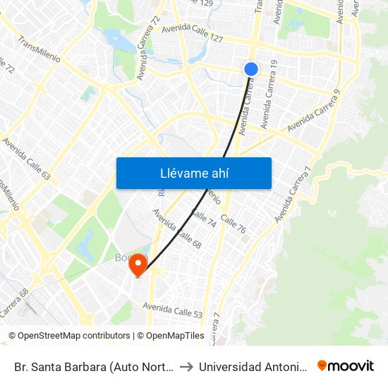 Br. Santa Barbara (Auto Norte - Cl 116) to Universidad Antonio Nariño map