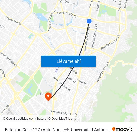 Estación Calle 127 (Auto Norte - Cl 123) to Universidad Antonio Nariño map