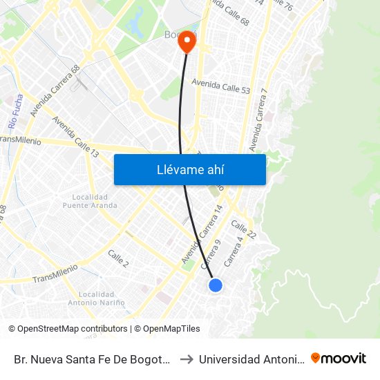 Br. Nueva Santa Fe De Bogotá (Kr 4 - Cl 6) to Universidad Antonio Nariño map