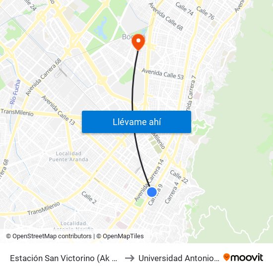 Estación San Victorino (Ak 10 - Cl 12) to Universidad Antonio Nariño map