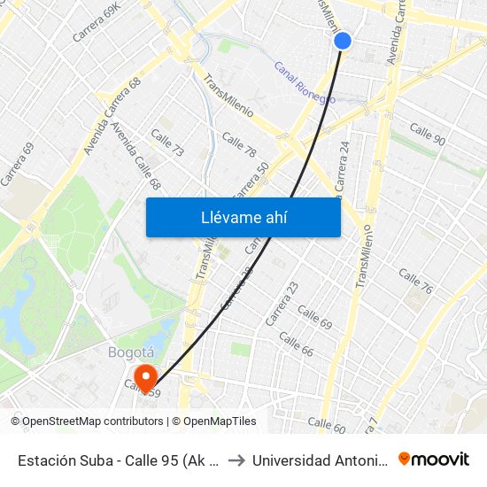 Estación Suba - Calle 95 (Ak 55 - Cl 94c) to Universidad Antonio Nariño map