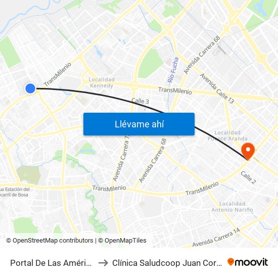 Portal De Las Américas to Clínica Saludcoop Juan Corpas map