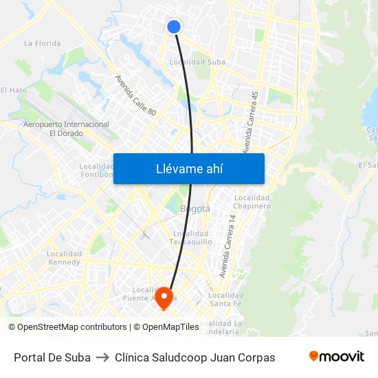 Portal De Suba to Clínica Saludcoop Juan Corpas map