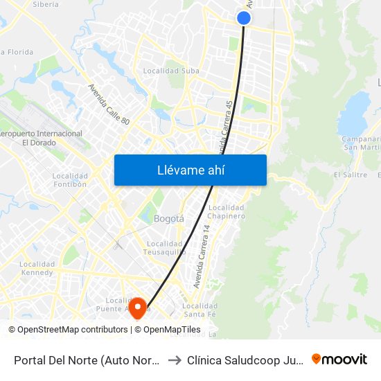 Portal Del Norte (Auto Norte - Cl 174a) to Clínica Saludcoop Juan Corpas map