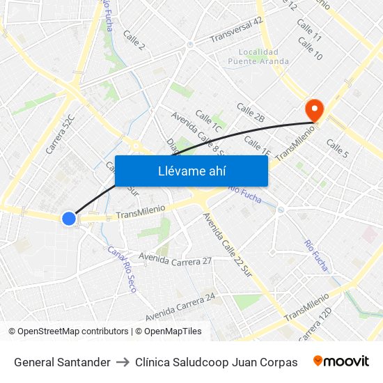 General Santander to Clínica Saludcoop Juan Corpas map