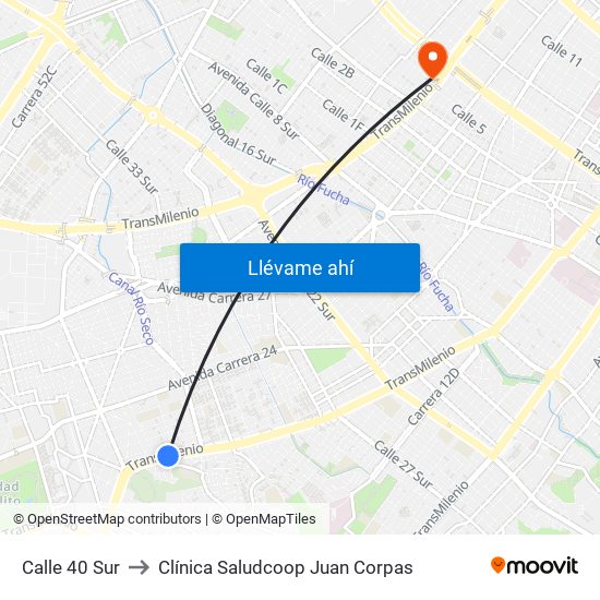 Calle 40 Sur to Clínica Saludcoop Juan Corpas map