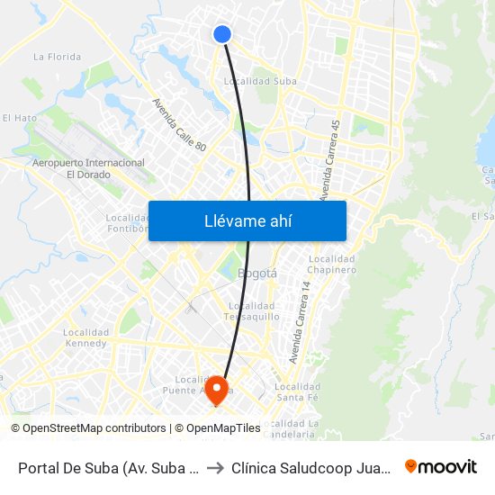 Portal De Suba (Av. Suba - Kr 106) to Clínica Saludcoop Juan Corpas map