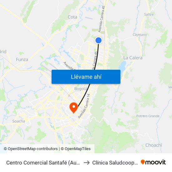 Centro Comercial Santafé (Auto Norte - Cl 187) (B) to Clínica Saludcoop Juan Corpas map
