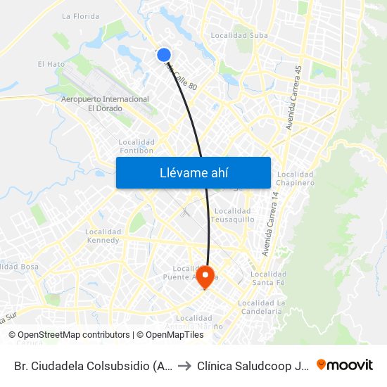 Br. Ciudadela Colsubsidio (Ac 80 - Kr 112a) to Clínica Saludcoop Juan Corpas map