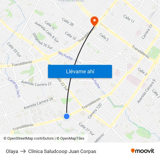 Olaya to Clínica Saludcoop Juan Corpas map