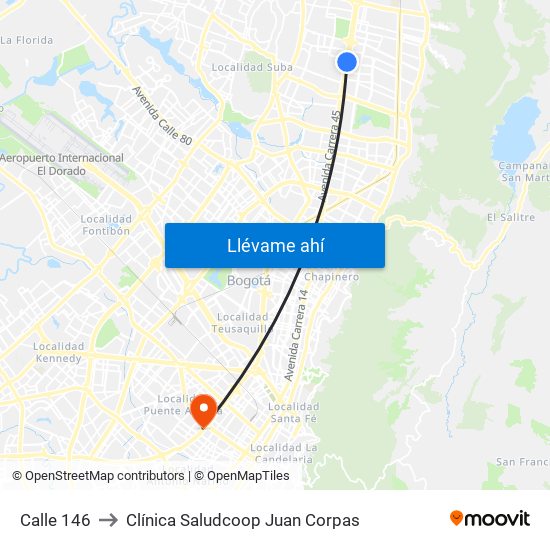 Calle 146 to Clínica Saludcoop Juan Corpas map