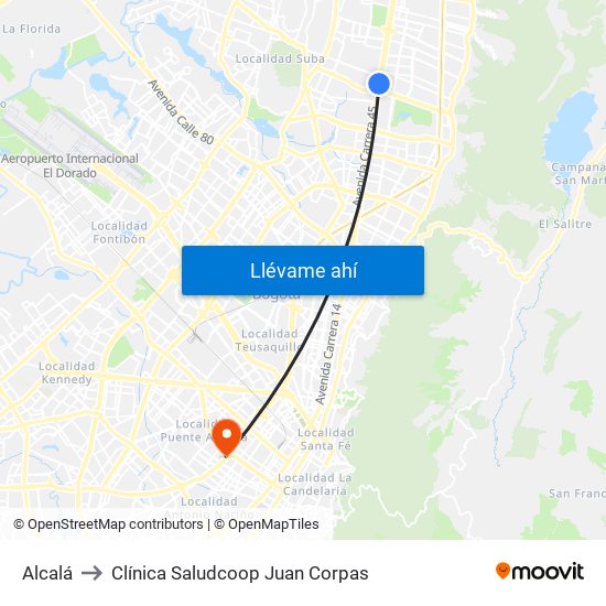 Alcalá to Clínica Saludcoop Juan Corpas map