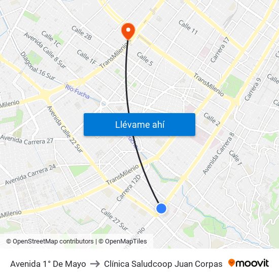 Avenida 1° De Mayo to Clínica Saludcoop Juan Corpas map