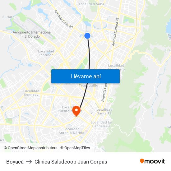 Boyacá to Clínica Saludcoop Juan Corpas map