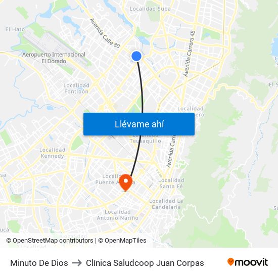 Minuto De Dios to Clínica Saludcoop Juan Corpas map