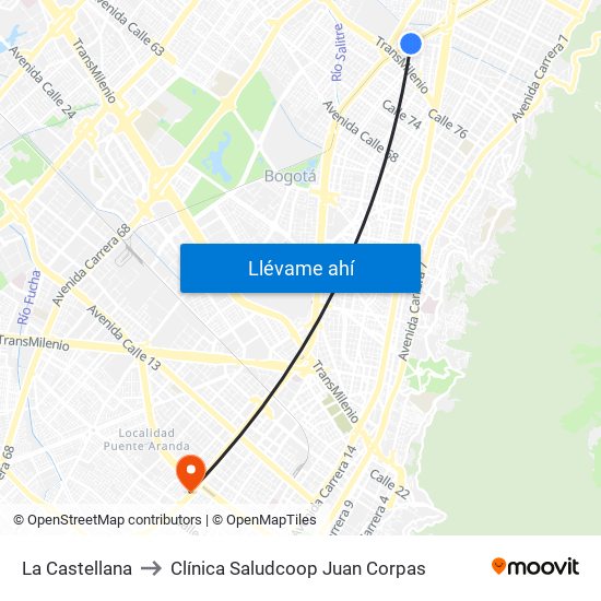 La Castellana to Clínica Saludcoop Juan Corpas map